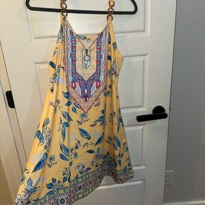 Yellow Floral Sundress with Blue Accents